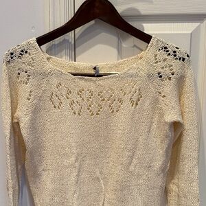 Chic Cream Knit Sweater with Lace Detail